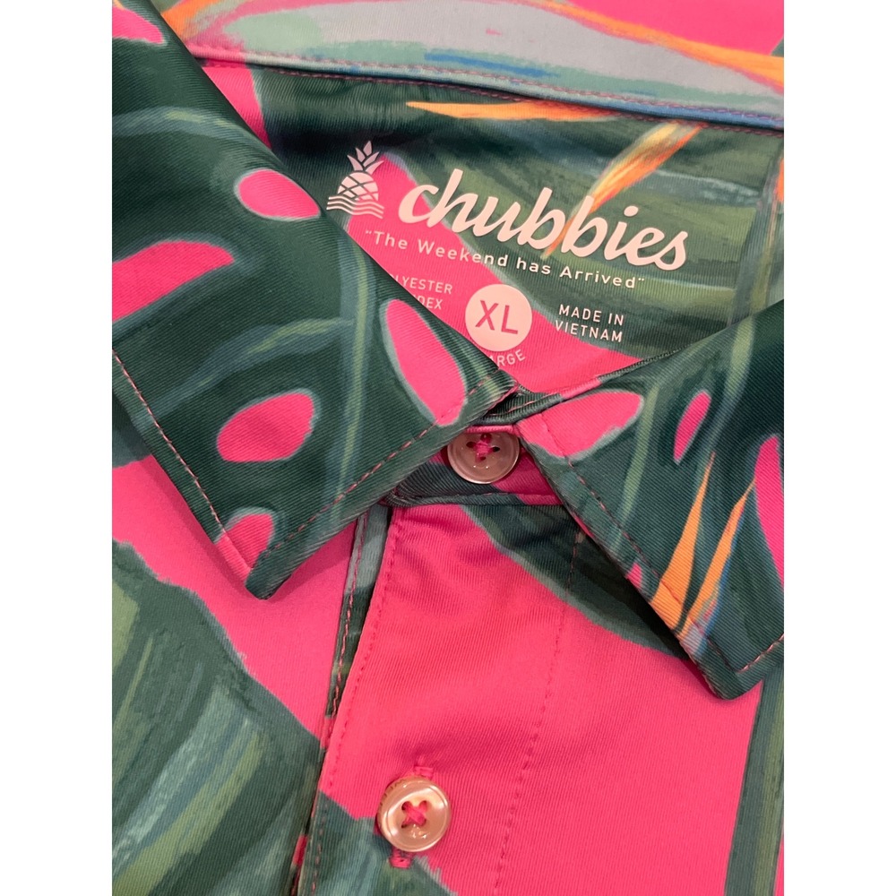 Chubbies Birds Of Paradise Performance Polo‎ Mens XL Pink Tropical Floral Golf
